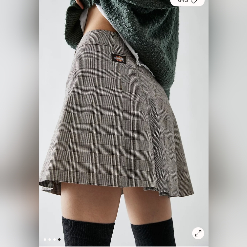 Dickies Herringbone Plaid Cotton Brown Pleated Mini Skirt Sz XL